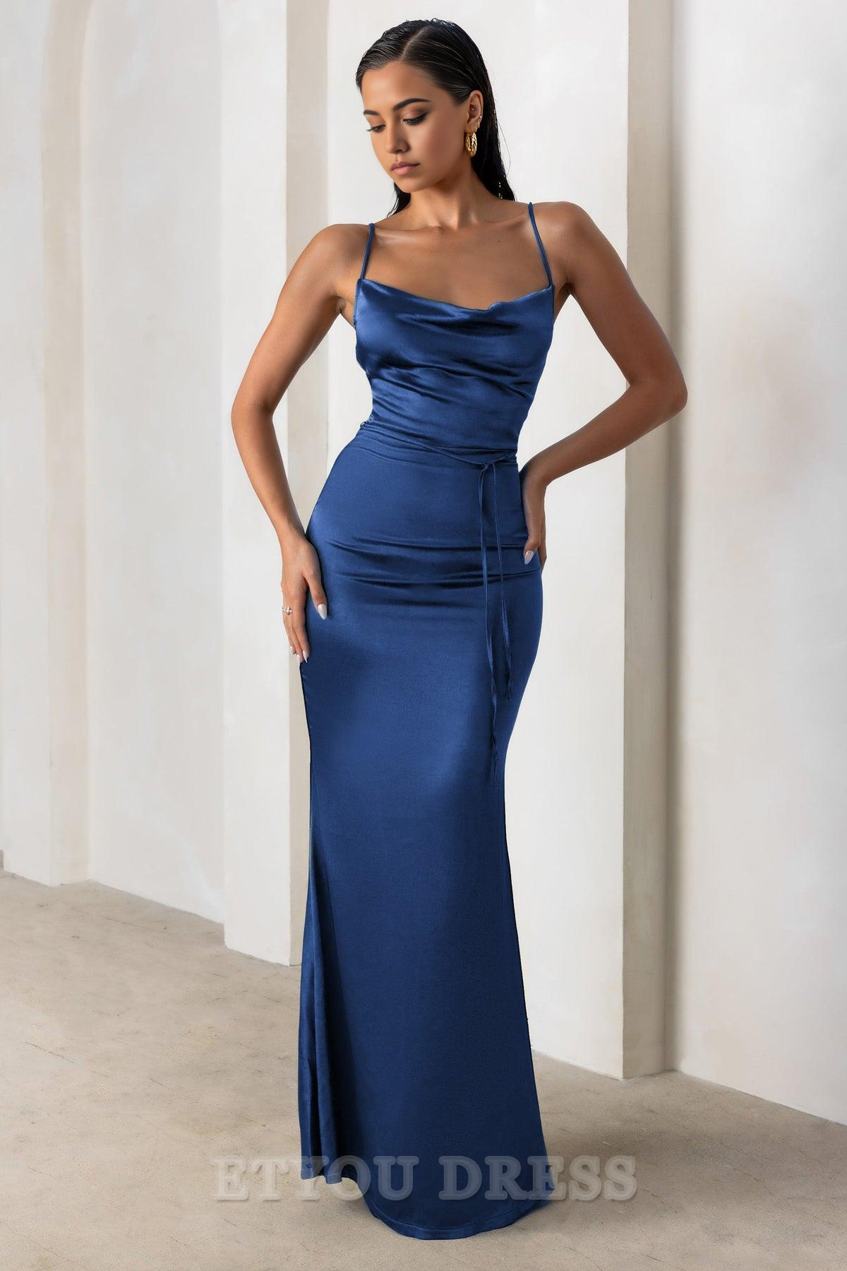 Mermaid Spaghetti Straps Floor-Length Zipper Satin formal dresses Bridesmaid Dresses evening gown Prom Dress